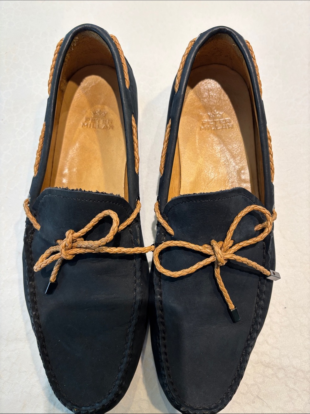 Peter Millar Navy Suede Driving Loafers with Tan Rope Laces - Picture 6 of 9